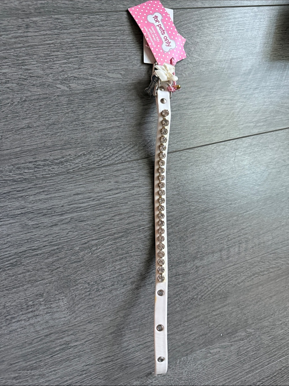 Rhinestone Embellished White Pet Collar